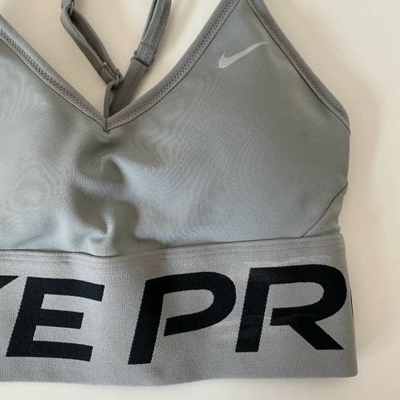 Nike Pro Spaghetti Strap Racerback Gray With Black Sports Bra Crop Tank Small - Picture 5 of 6